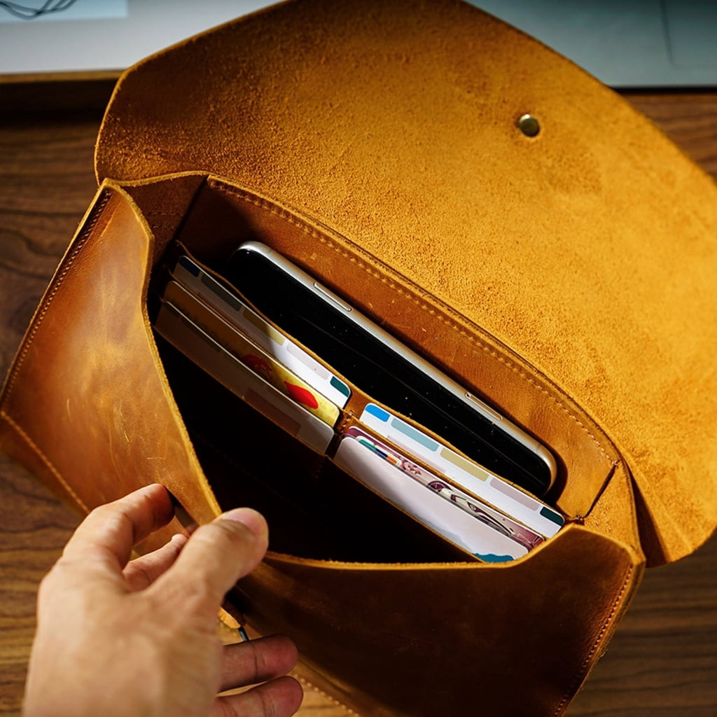 PU Leather File Folder with Multiple Card Slot, String Closure Document Holder