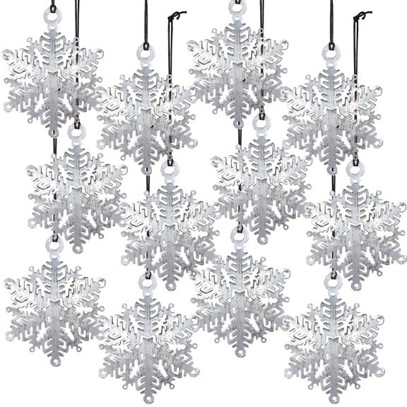A&B Home Set of 12 Distressed Silver Metal Snowflake Hanging Ornaments 3.5" x 0.4" x 3.5"
