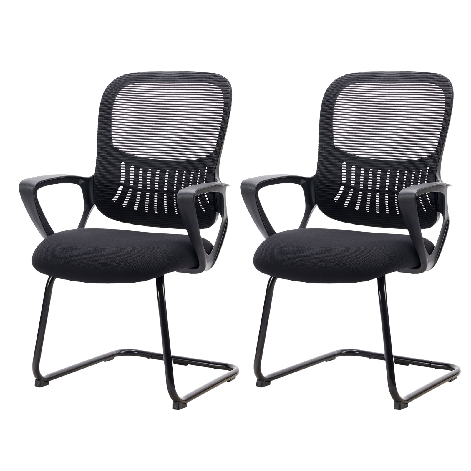 Joinsun 2Pcs Desk Chair, No Wheels Home Office Chairs, Adult Mesh Mid Back with Lumbar Support, Black