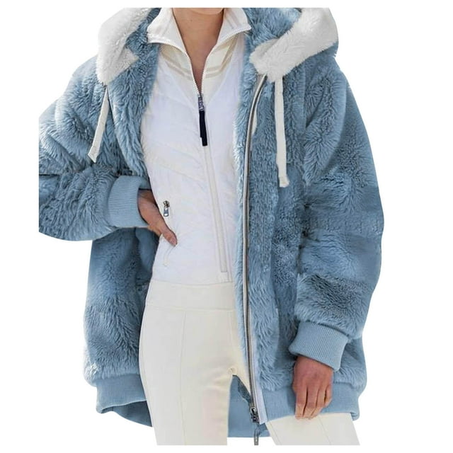 Manteau d'Hiver à Capuche pour Femmes Veste à Manches Longues Cardigan Décontracté avec Fermeture Éclair