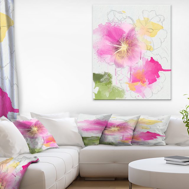 Fleurs Rose Clair Aquarelle - Impression sur Toile Florale