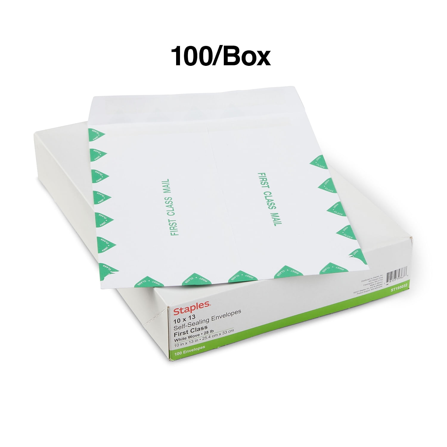 Staples First Class Self Seal Catalog Envelopes 10"L x 13"H White with Green Diamond Border