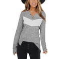 thumbnail image 1 of Mujer Otoño Invierno Top manga larga cuello en V franjas de diferente color suave cómoda mujer camisa Casual para uso diario, 1 of 6