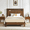 Walnut + Full XL + MDF, variant on Full XL Size Bed Frame with Storage Headboard Modern Design, Built-in Charging Station 4 Outlets Wavy Curved Headboard for Bedroom, Walnut