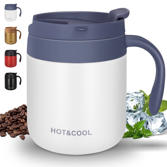 Huryfox 12oz Stainless Steel Insulated – Leak-Proof Travel Mug for Coffee/Tea, White