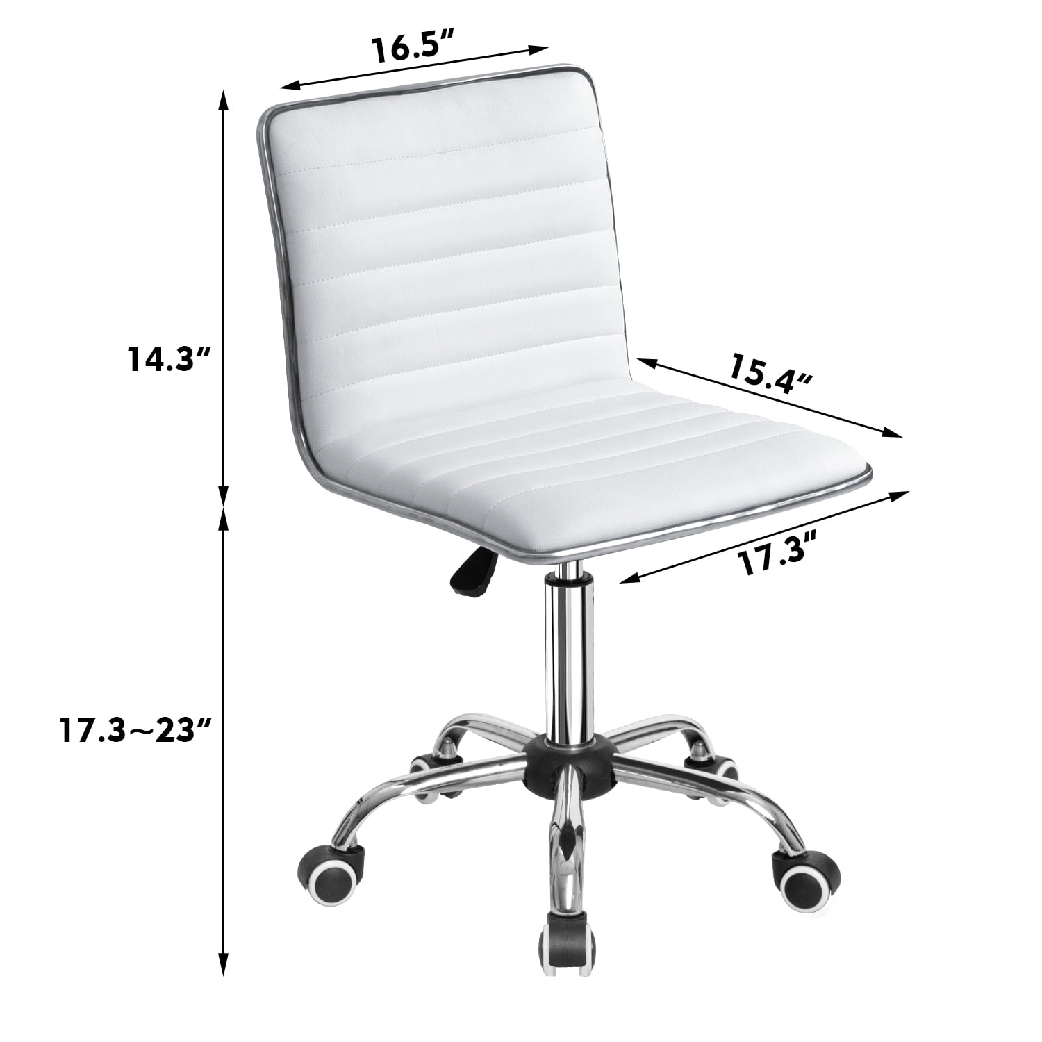 Furmax Leather Swivel Office Chair - Mid Back Vanity Chair for Makeup Desk, Armless Ribbed Task Chair with Ergonomic Support (White)