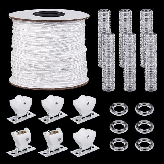 100pcs Clear Roman Curtain Rings 50m White Curtain Cord 2 Set Roman Shade Cord Lock 14mm Plastic O-Rings 2mm Nylon Lift Shade Cord for DIY Blind Curtains