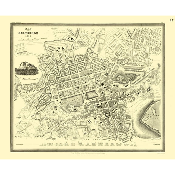Historic Map - Edinburgh Plan - Meyers 1844 - Vintage Wall Art