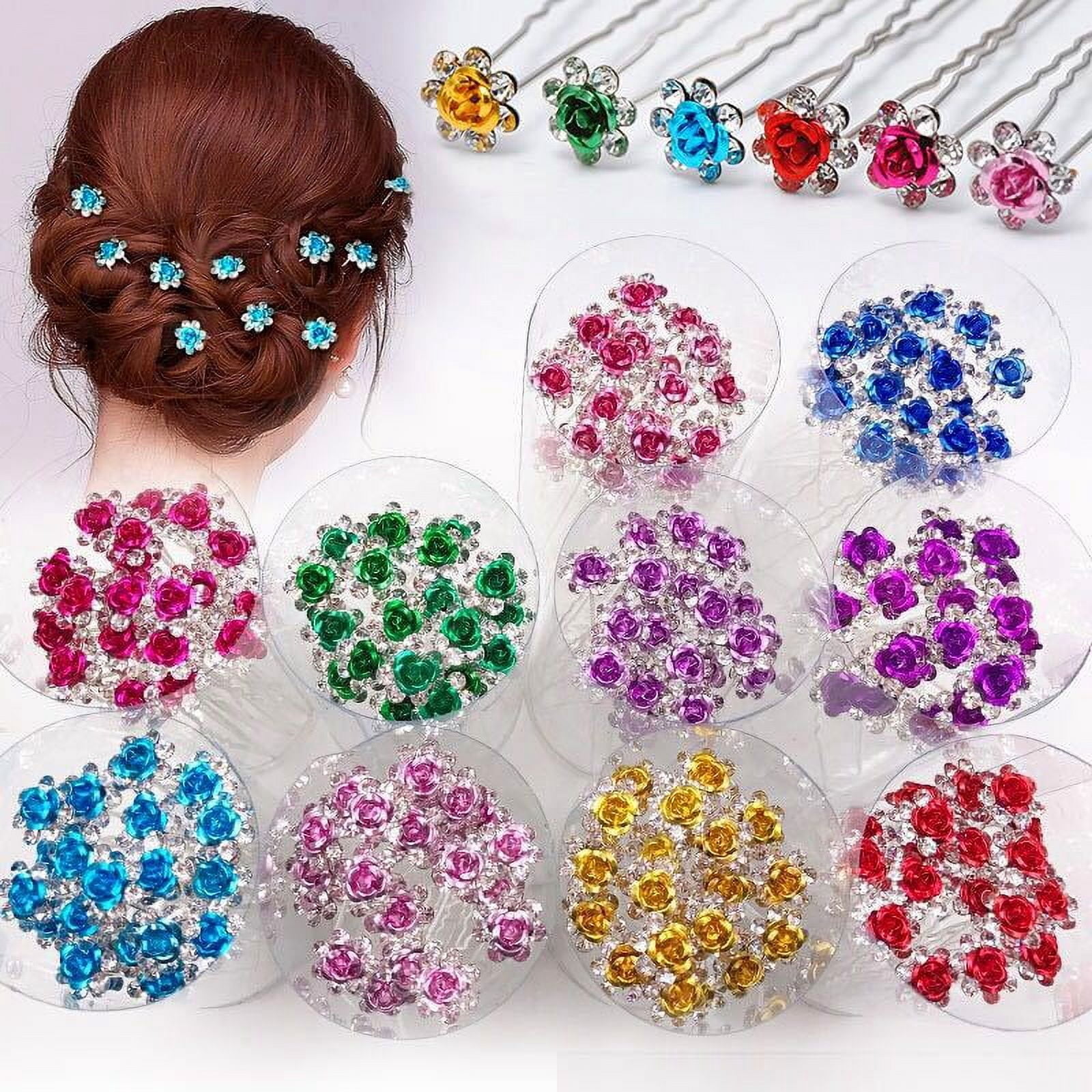 20Pcs Metal U-shaped Hairpin Crystal Flower Bridal Tiara Hair Jewelry Hair Clip Fork Wedding Headpieces Hair Stick Accessories