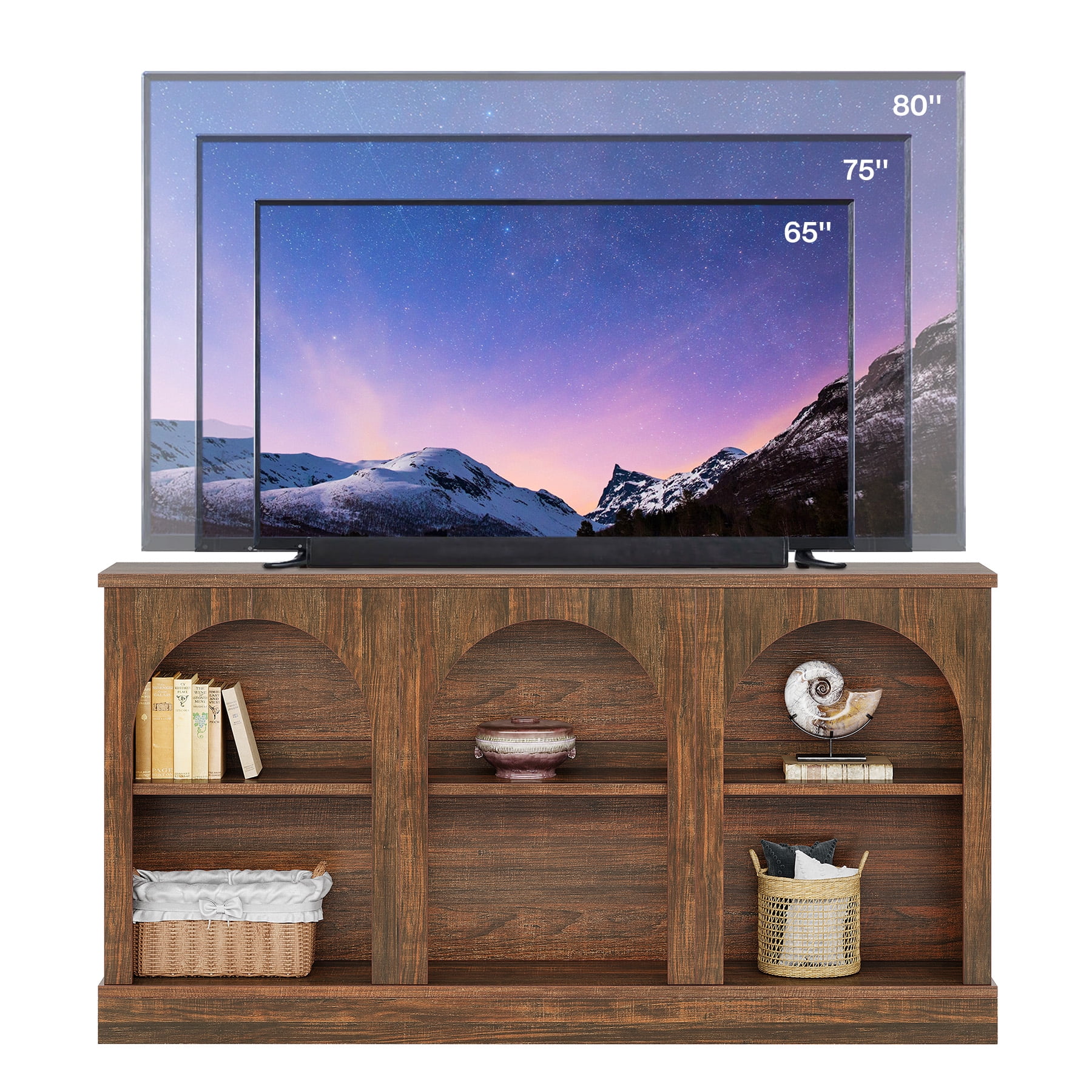 Tribesigns TV Consoles with Storage Cabinets, Television Stand for 55/60/65 Inch TV, Farmhouse Entertainment Center Stand for Living Room, Dark Brown