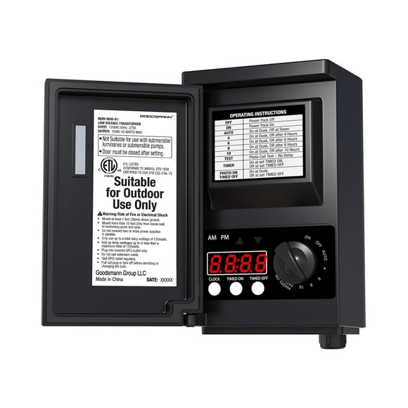 GOODSMANN Transformateur Basse Tension 45W Éclairage Paysager pour Lumières de Paysage Basse Tension avec Capteur Photo Fonction Minuterie 9920-9045-01