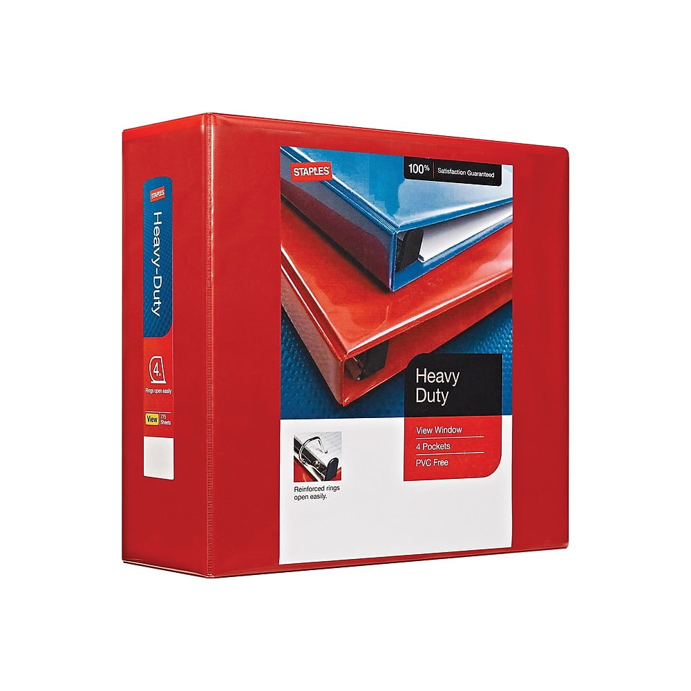 Staples Heavy Duty 4" 3Ring View Binder Red (24698) 82661 Walmart