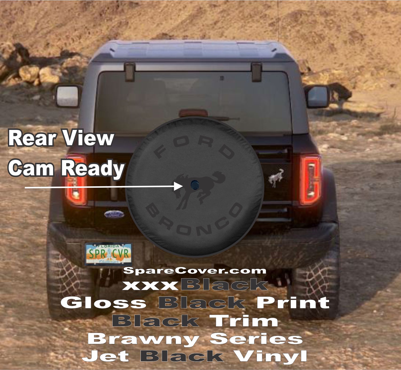 Brawny Bronco 35-in w/Cam Carbonized Gray US Made SpareCover®  Brawny Series Heavy Vinyl Denim Texture High Endurance Spare Tire Cover 