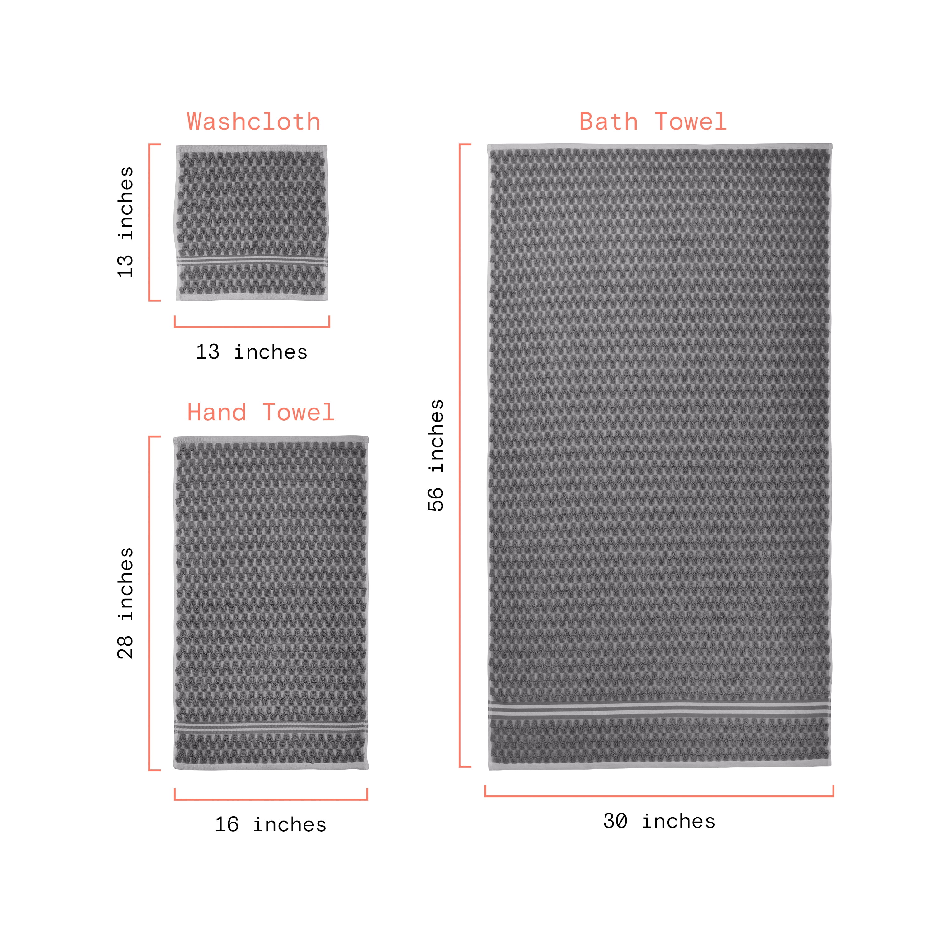 Beautiful by Drew Barrymore 6-Piece Staggered Tile Bath Towel Set, Soft 100% Cotton, Charcoal