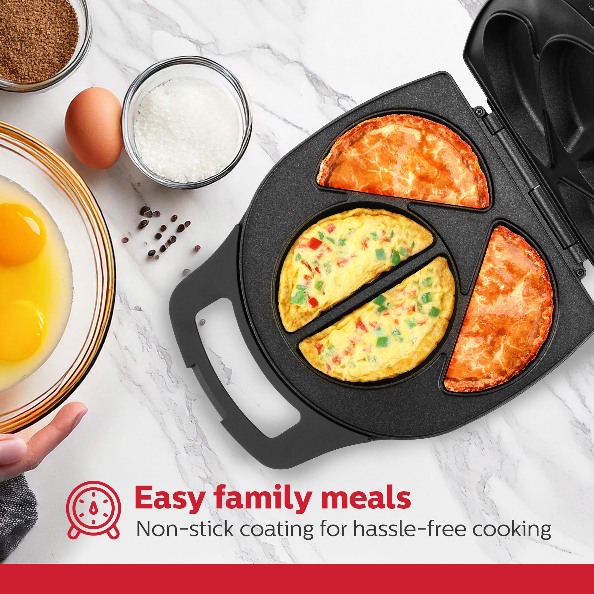 Holstein Housewares - Non-Stick 4 Section Omelet & Frittata Maker - Makes 4 Individual Portions Quick & Easy