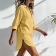 thumbnail image 4 of Shihyeh Womens Button Down Shirts Linen Cotton Long Sleeve Blouse Tunic Tops Cover Up Shirt Loose Beach Bikini Dress, 4 of 6