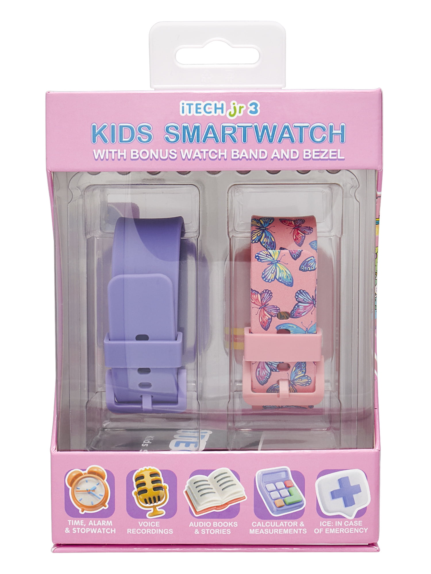 Itech Junior Kids Girls Butterfly Bluetooth Enabled Smartwatch with Interchangeable Straps and Bezels