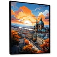 thumbnail image 2 of Designart "Yellow Blue City Prague Popart I" Cityscapes Floater Framed Wall Decor, 2 of 7