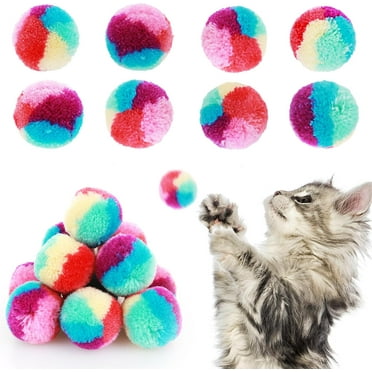 25Pcs Colorful Cat Pom Pom Ball Toys, 1.2 in Rainbow Cat Toy Balls Soft Plush Cat Ball Interactive Toy Training Ball Toy for Indoor Cats Kitten Exercising Playing
