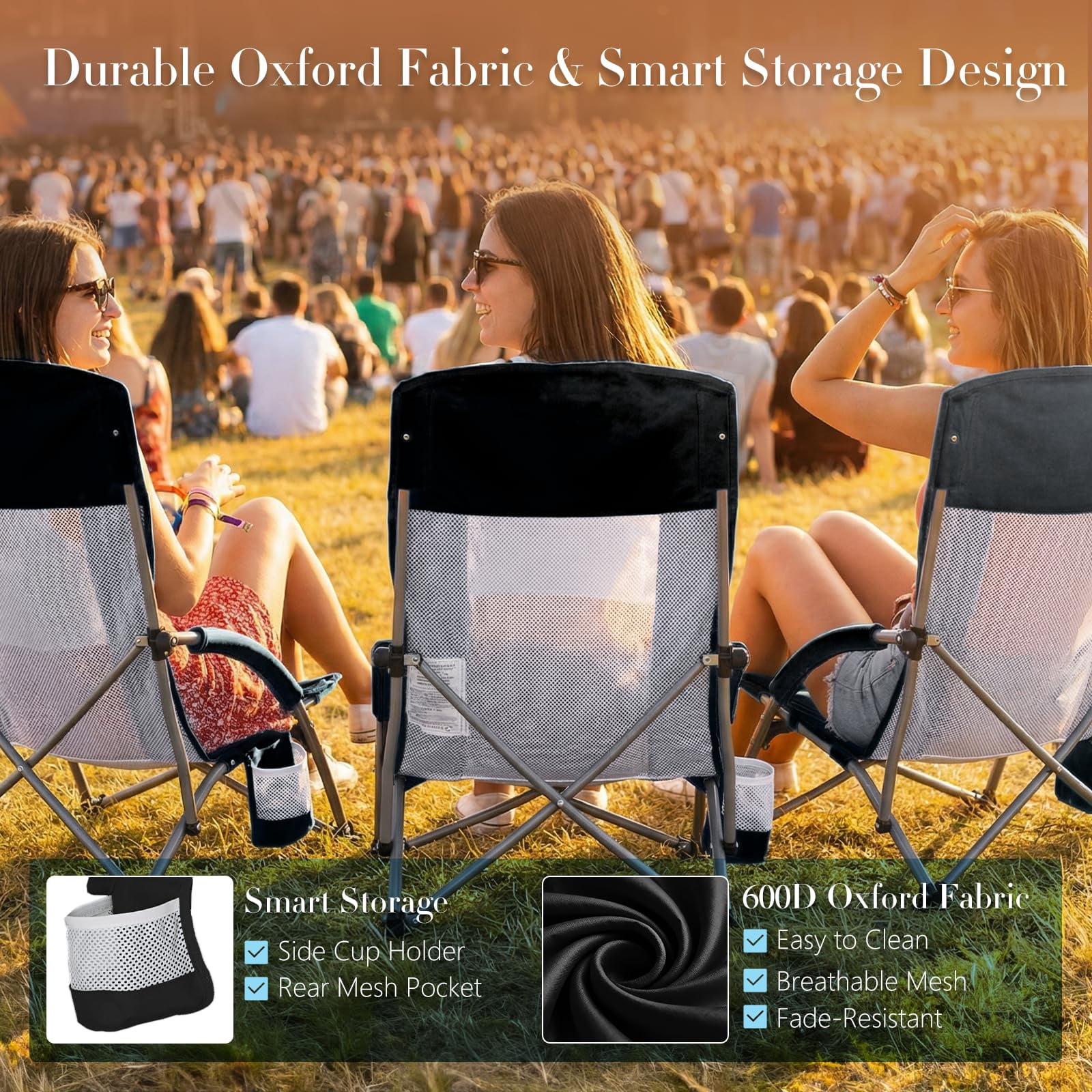 LIFERECORD Light Weight Camping Chairs, Portable Outdoor Folding Beach Chair with Storage Pocket for Beach, Camping Sports, Water Resistant