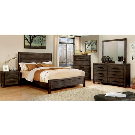 Queen Size Bed Panel Hb Solid Wood Dresser Mirror Nightstand Dark