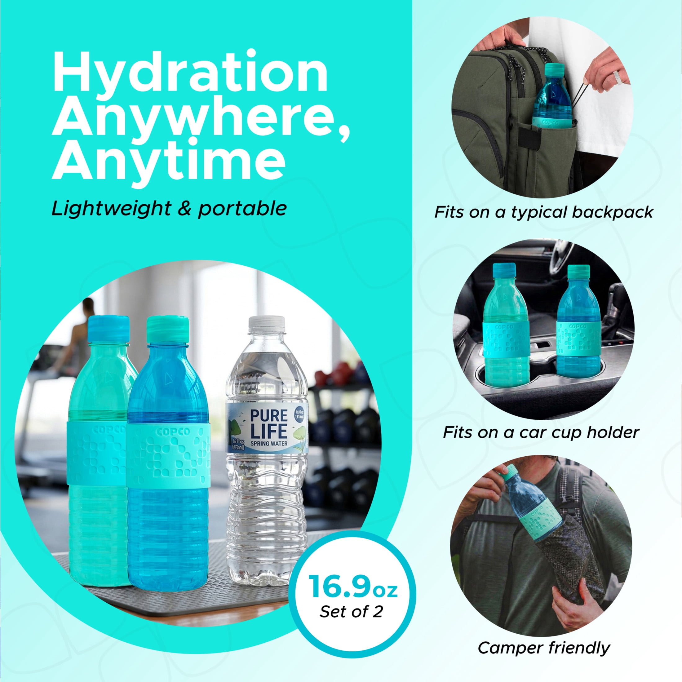 Copco Hydra 16.9 oz Water Bottle, Set of 2 - Aqua & Mint, Aqua/Mint