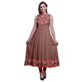 thumbnail image 1 of Bimba Robe Anarkali Col Mandarin Imprimé Floral Rose Brun Foncé Femme Kurta Ethnique Indienne TTG, 1 of 6