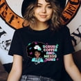 thumbnail image 3 of Scrubs Coffee and Messy Buns T-Shirt | Nurse Afro Hair Graphic Tee, Navy, Size L, 3 of 6