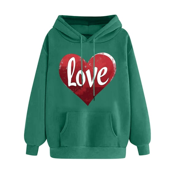 Valentines Day Shirts Women Love Heart Oversized Hoodies Sweatshirt Long Sleeve Pullover Top Hooded