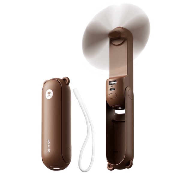 Ventilador portátil mini 3 en 1 JISULIFE, recargable por USB, 12-19 horas de uso. Carga inversa, linterna, ideal para viajes, verano, conciertos y cuidado de pestañas.