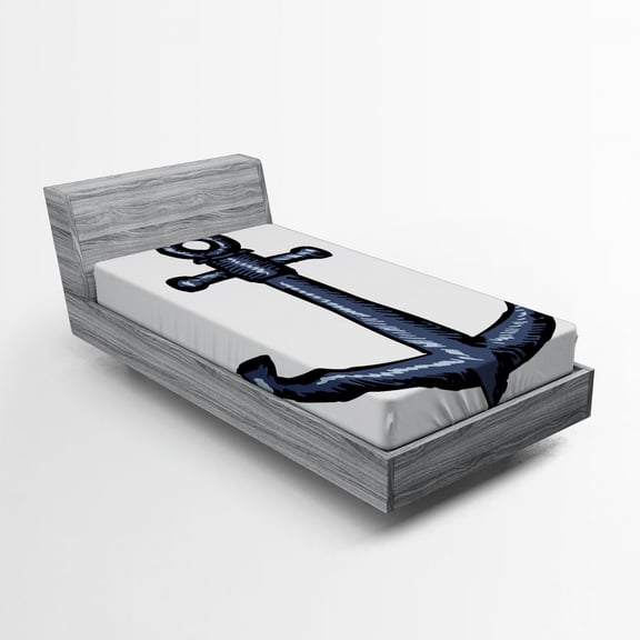 Ambesonne Ocean Fitted Sheet, Nautical Anchor Safety, Twin Size, Grey White