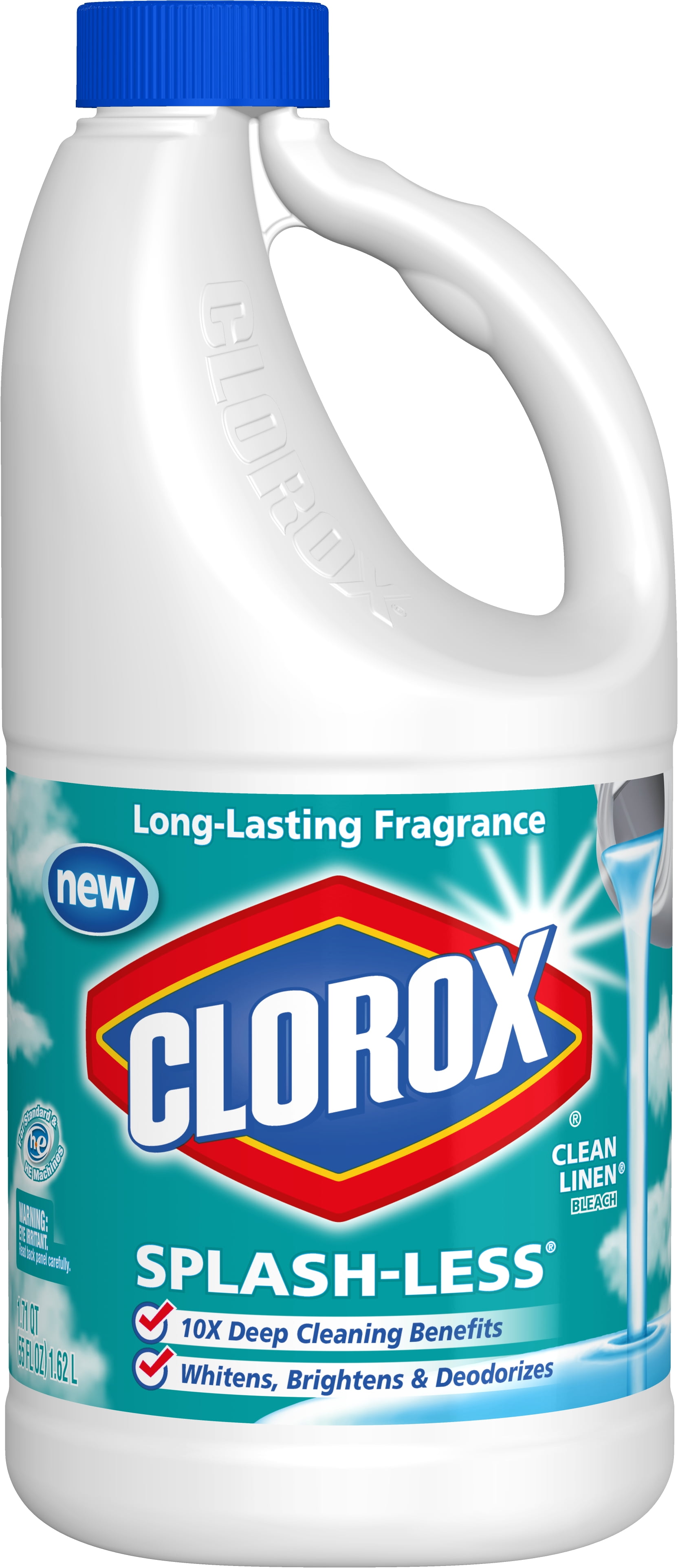 Clorox SplashLess Liquid Bleach, Clean Linen Scent, 55 Ounce Bottle