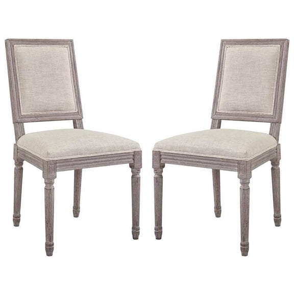 Pemberly Row 20" Polyester Fabric Dining Side Chair in Beige (Set of 2)