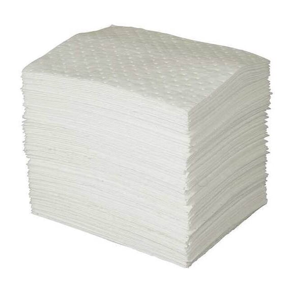 Brady Sorbent Pad, 26 gal, 15 in x 19 in, Oil, White, Polypropylene OP100-2