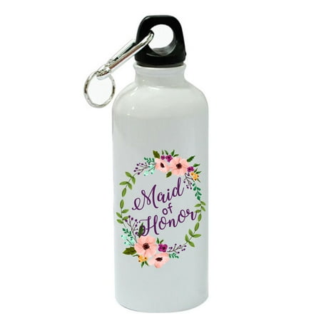 

Maid of Honor Floral Wreath White Aluminum Sports 20 oz Water Bottle