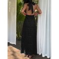 thumbnail image 2 of Womens Black Polka Dot Halter Maxi Dress Deep V-Neck Backless Fitted Long, 2 of 4