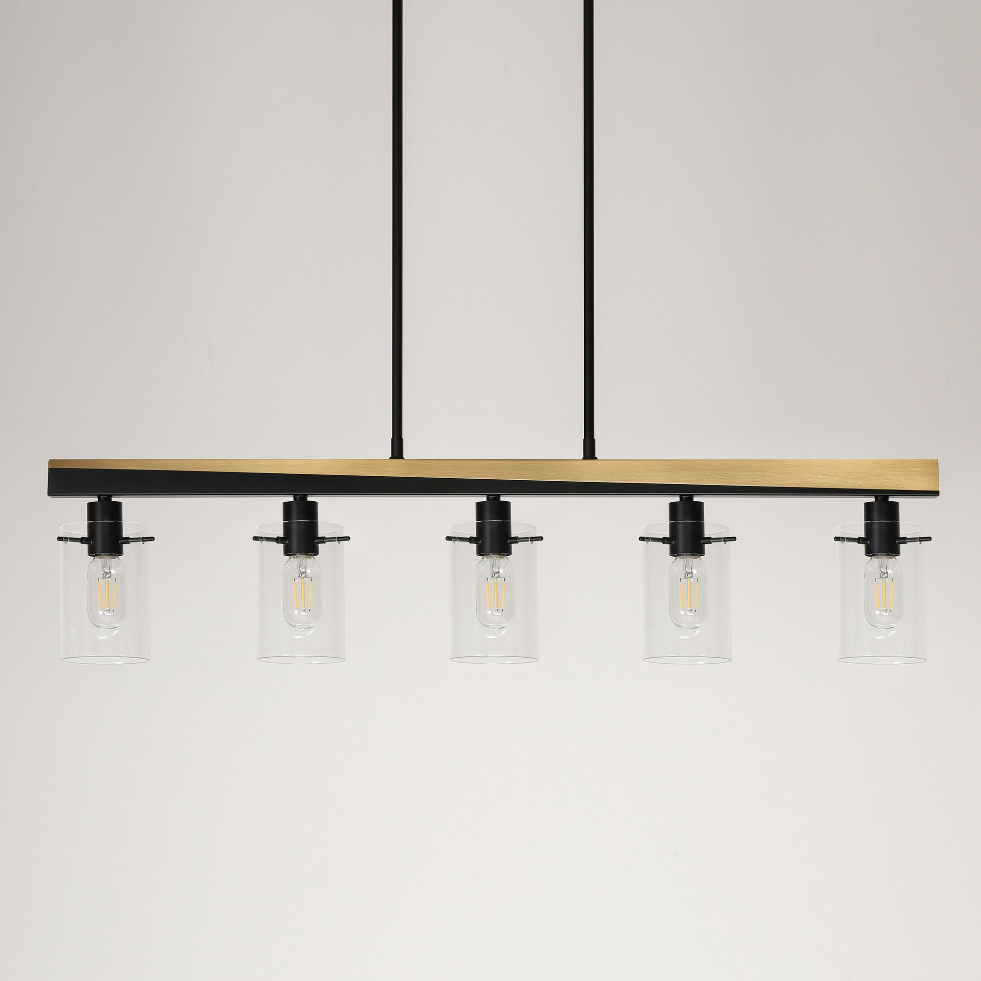 LNC 5-Light Black and Gold Large Linear Pendant with Clear Glass for Kitchen Island