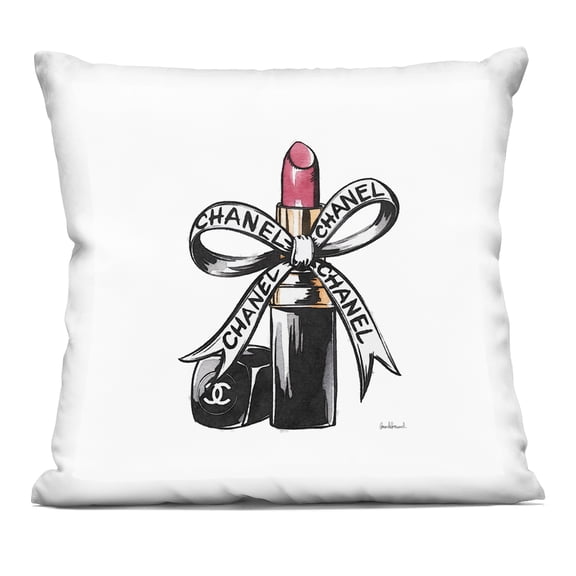Stupell Industries Glam Brand Lipstick Ribbon Decorative Printed Throw Pillow design by Amanda Greenwood, 18 x 7 x 18