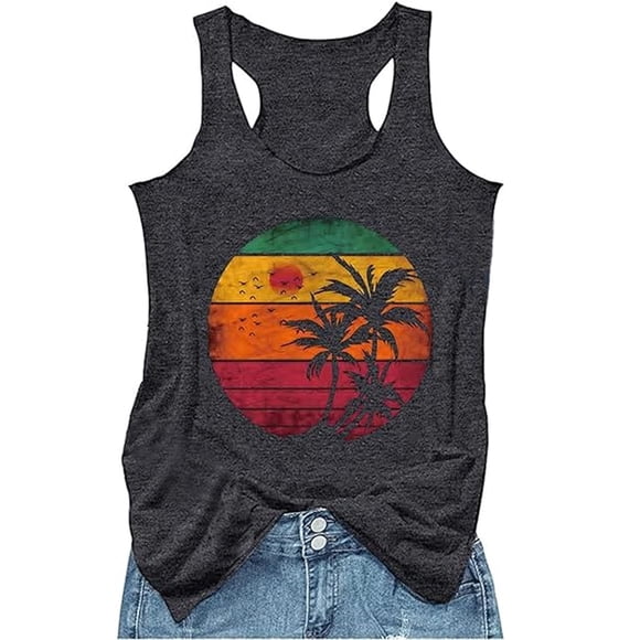 SGMVNU Summer Tank Tops for Women Casual Graphic Tees Women Camisole Tank Tops Racerback Sleeveless Workout Top Basic Shirts(3-Dark Gray, 2XL)