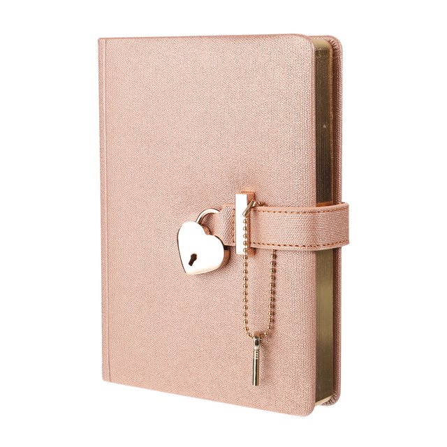 Unique Bargains B6 Diary with Lock and Key, 1pcs Journal with Lock Cute Journaling Leather Notebook Journal Diary Heart Lock, Gold