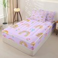 thumbnail image 3 of Manfei Rainbow Floral Zipper Twin Comforter Sets with Fitted Sheet and 2 Pillowcases, Cute Cartoon Zipper Bedding Set, Purple, Reversible, 4pcs, 3 of 7