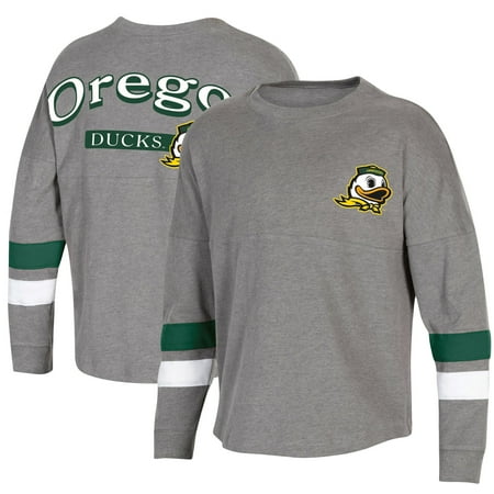 Girls Youth Heathered Charcoal Oregon Ducks Oversized Long Sleeve Fan T-Shirt