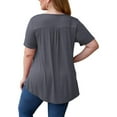 thumbnail image 3 of Timegard Plus Size Tops for Women Scoop Neck Lace Ruched Short Sleeve Loose Comfy Tops Tee Solid Color, 3 of 3