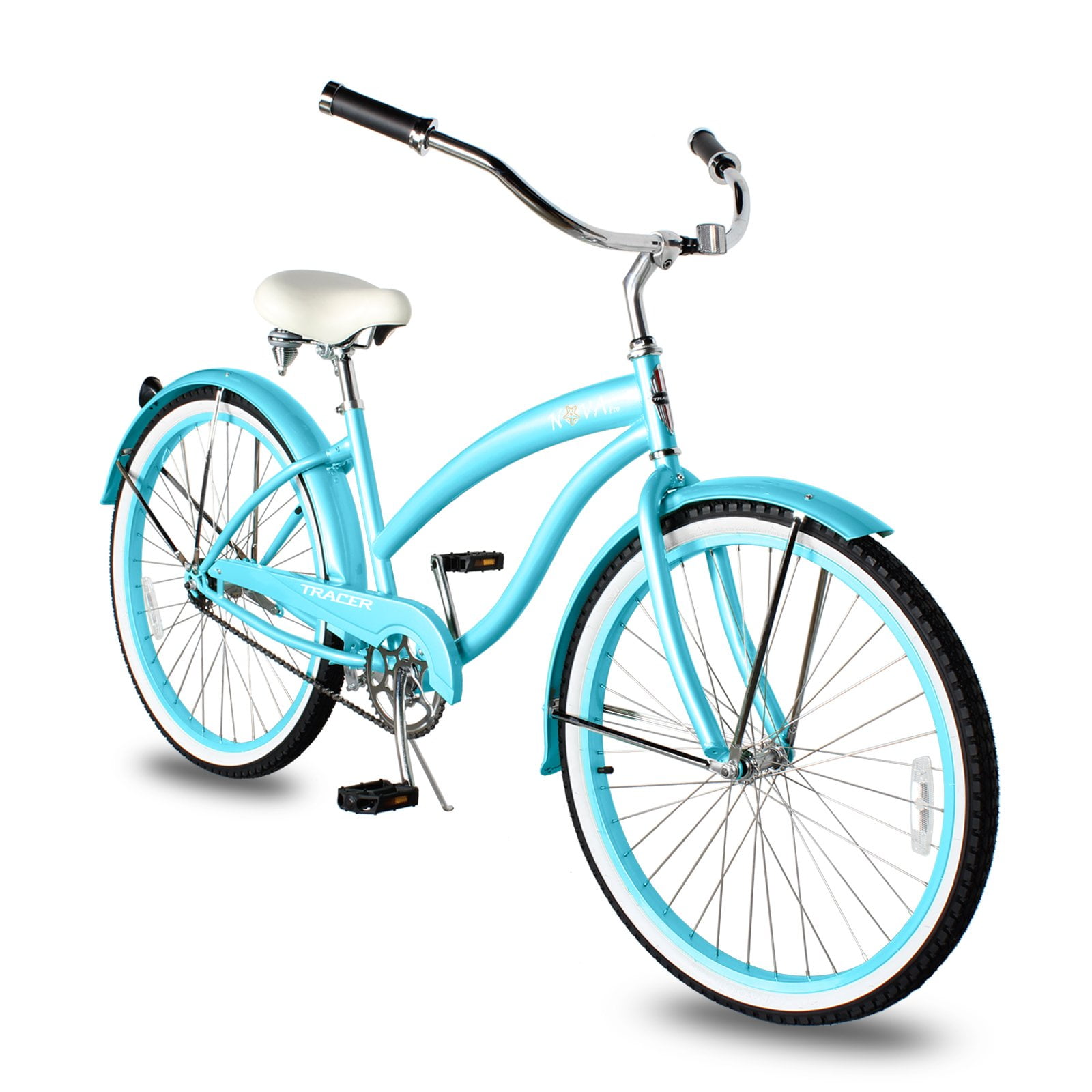 WonderWheels Beach Cruiser Shimano Tx-35 7 Speed Bicycle, Bike, V-Brake Stainless Steel Spokes One Piece Crank Alloy Purple Rims 36 H With Fender - Blue