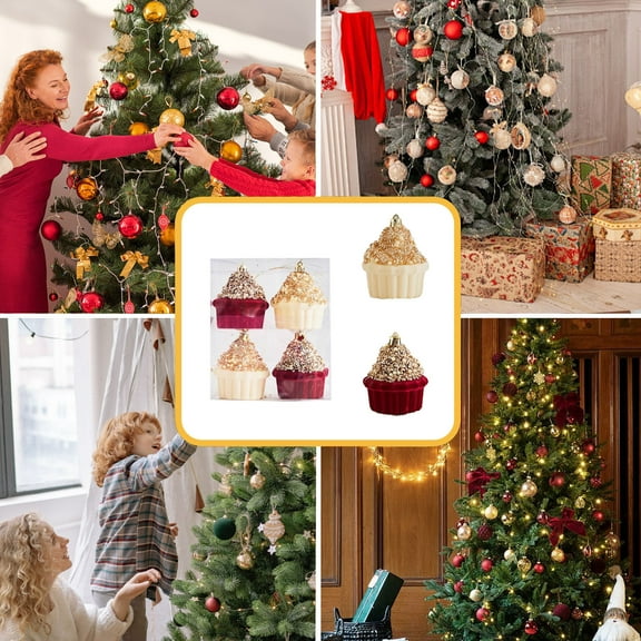 Nkmbld 4Pcs Shatterproof Christmas Ornaments Antique Christmas Ball Set Christmas Scene Layout Christmas Tree Decoration Hanging Ball Box Pendant, Red