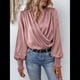 thumbnail image 5 of Camisa Elegante de Color Liso con Escote en V y Mangas Farol para Mujer Rosa L, 5 of 9