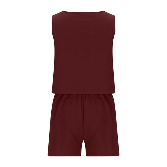 UAMVSH Short Sets for Women Two Piece Summer Fall Vacation Outfits Sleeveless Square Neck Tank Tops Casual Loose Fit Shorts Lounge Sets(X-Large,Wine)