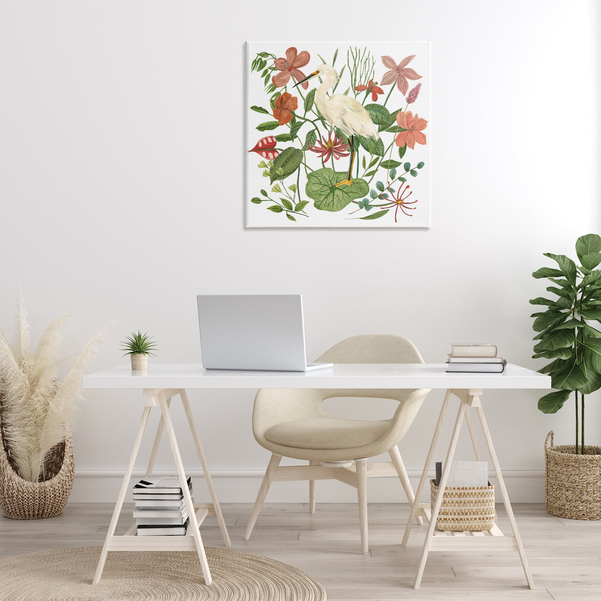 Stupell Industries Heron with Wild Florals Landscape Painting Gallery Wrapped Canvas Art Print Wall Art, 30 x 30