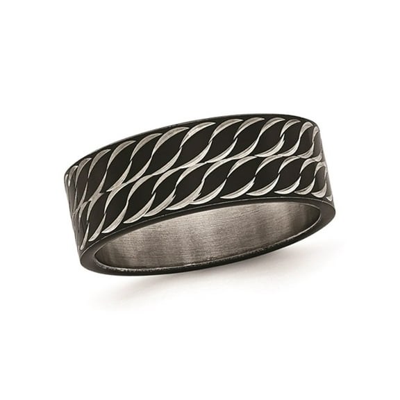 Mens or Ladies Black Plated Stainless Steel Diamond Cut Ring Band