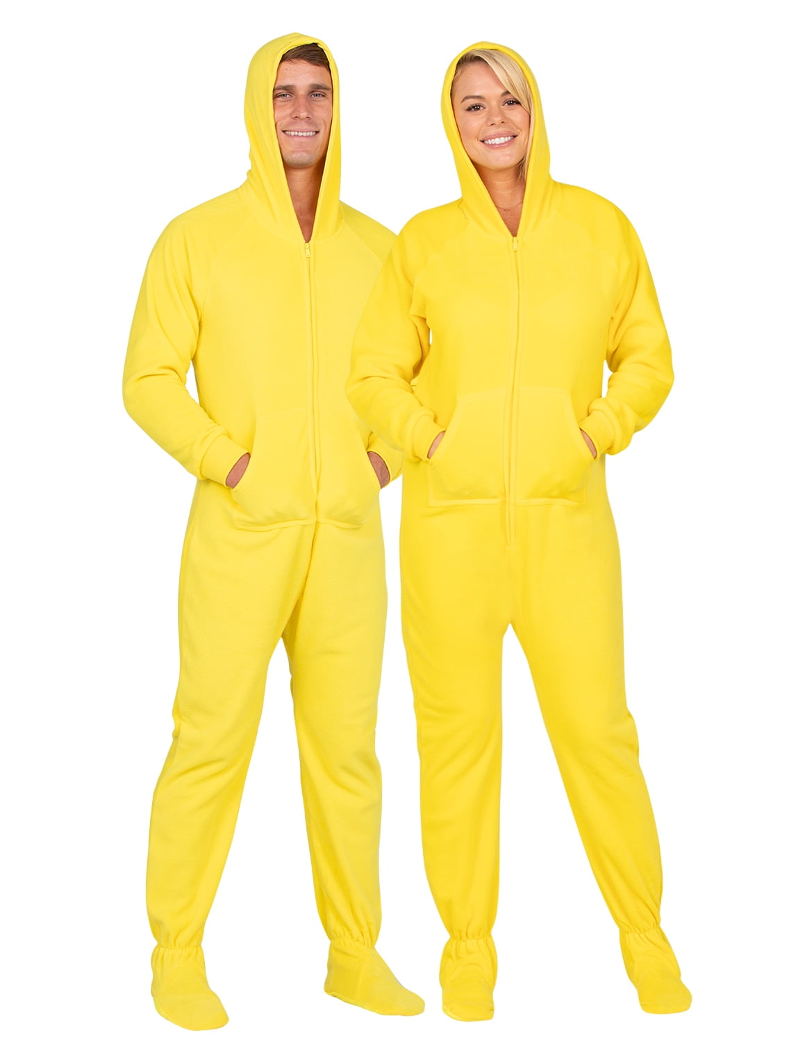 Footed Pajamas Lemon Yellow Adult Hoodie Fleece Onesie Adult